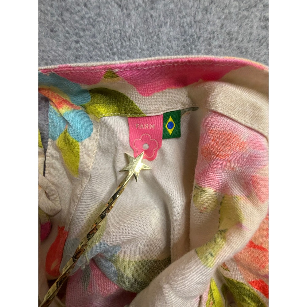 Farm Rio Floral Crop Top Pink Orange Blue Open Back Tie Viscose Size P Small - Picture 5 of 7
